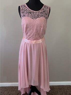 Romantic Light Pink Lace Bodice High-Low Dress